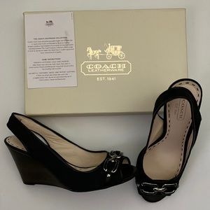 Coach open-toe 3” wedge shoes.